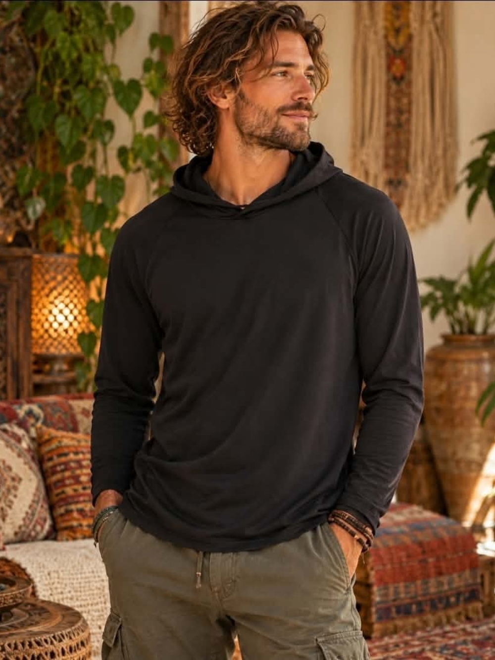 George Black Hooded Long Sleeve Shirt S | Modern Uniform Minimalist Athletic